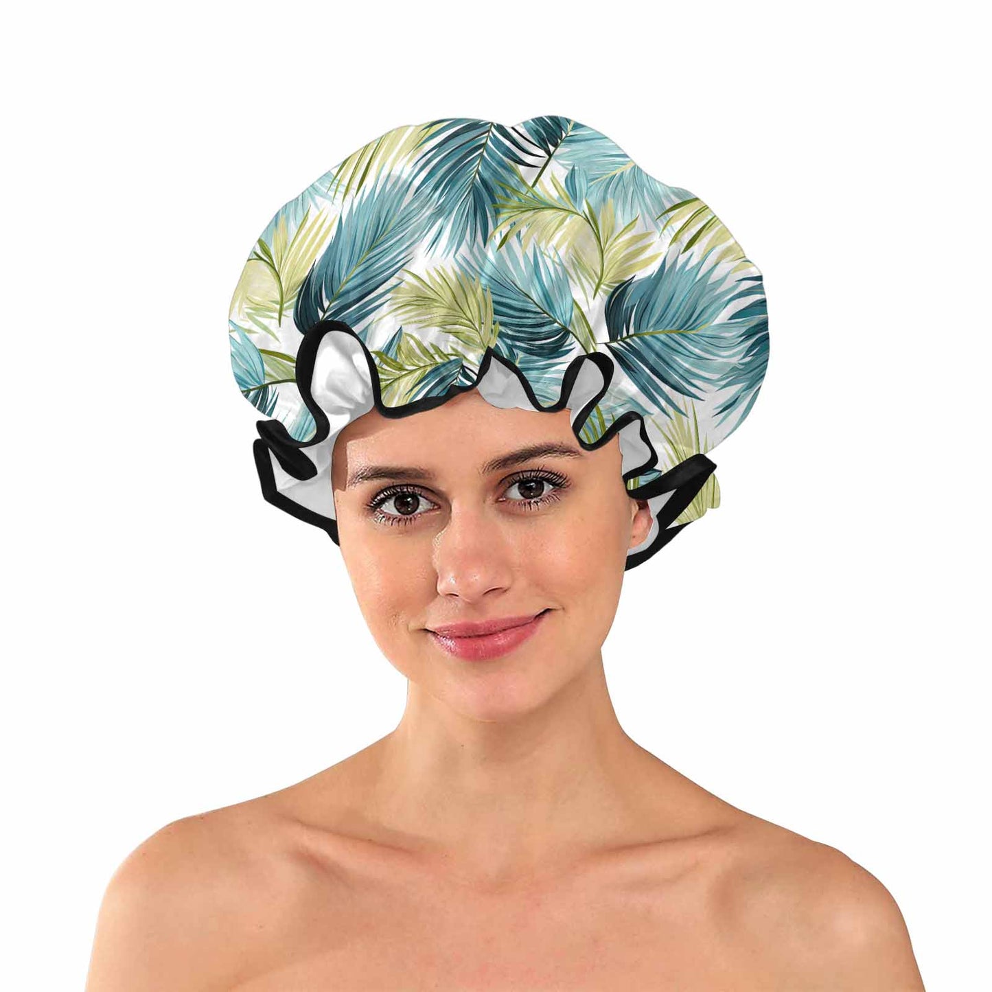 Palm Leaves Blue Green  Shower Cap
