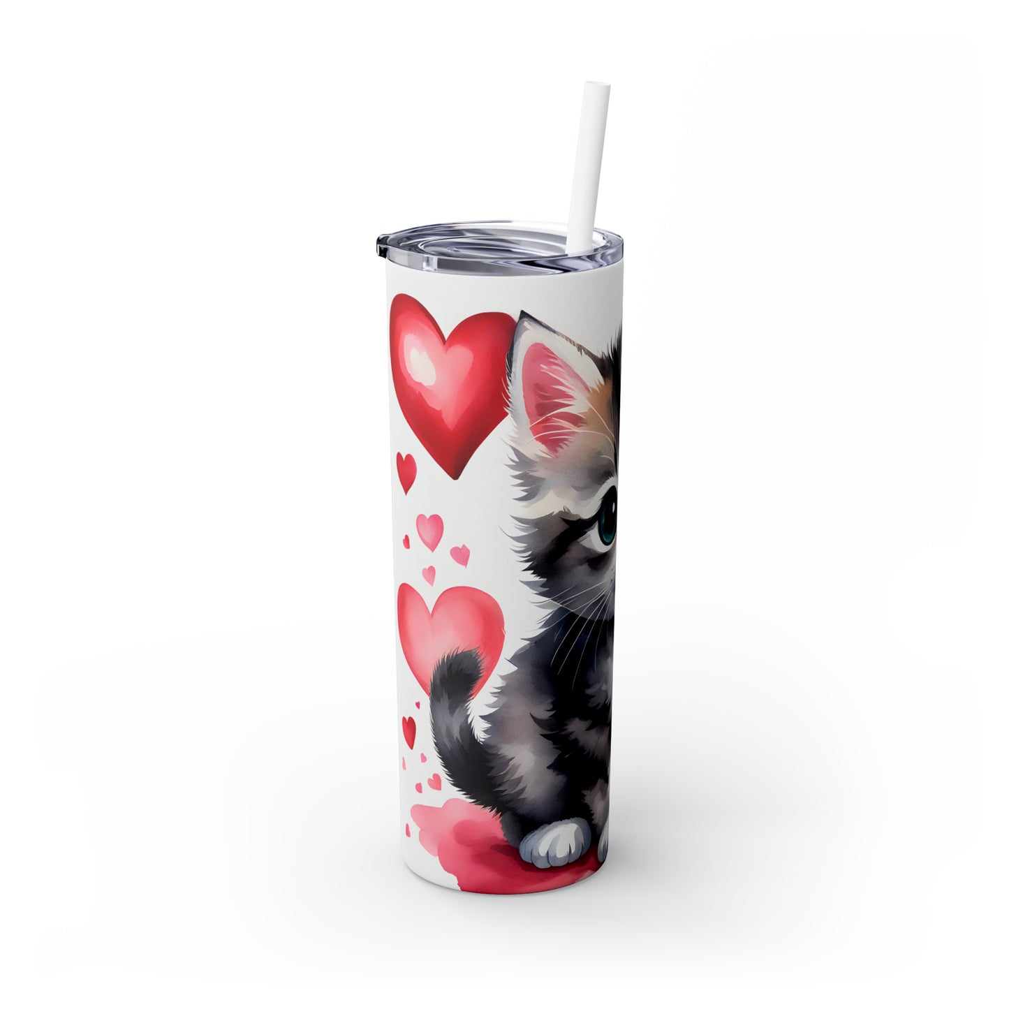 Skinny Tumbler with Straw, 20oz, Cat