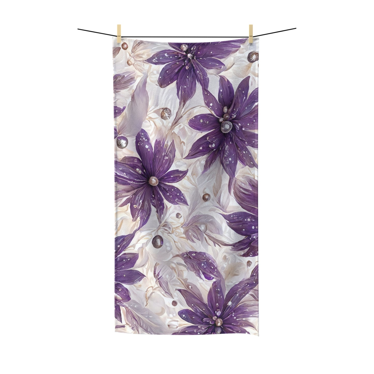 Beach Towel,  Purple Floral, Polycotton Towel