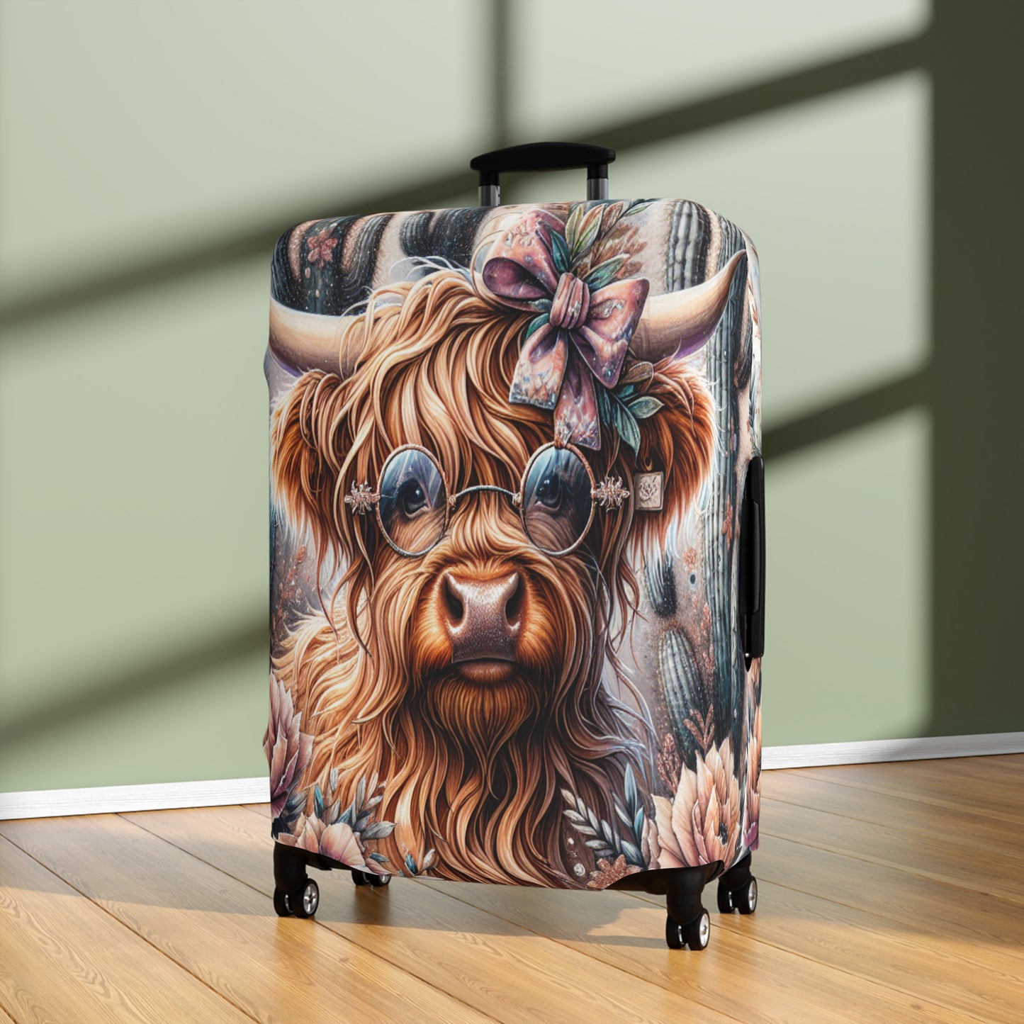 Luggage Cover, Highland Cow, Cactus, awd-1420