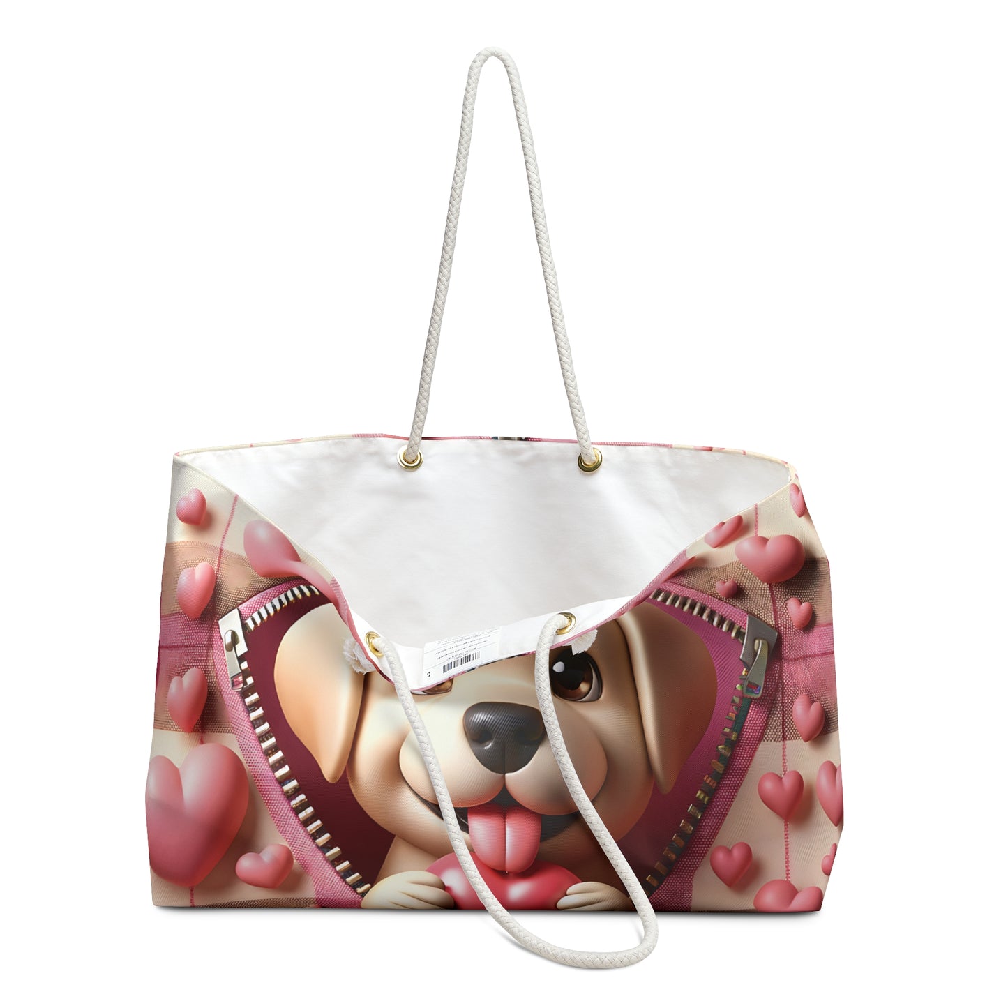 Personalised/Non-Personalised Weekender Bag, Cute Dog, Zipper, Valentines Day, Large Weekender Bag, Beach Bag, Book Bag