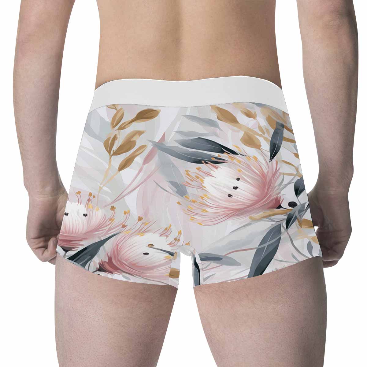 Australian Floral Pink & Grey  Men's All Over Print Boxer Briefs (Made In AUS)