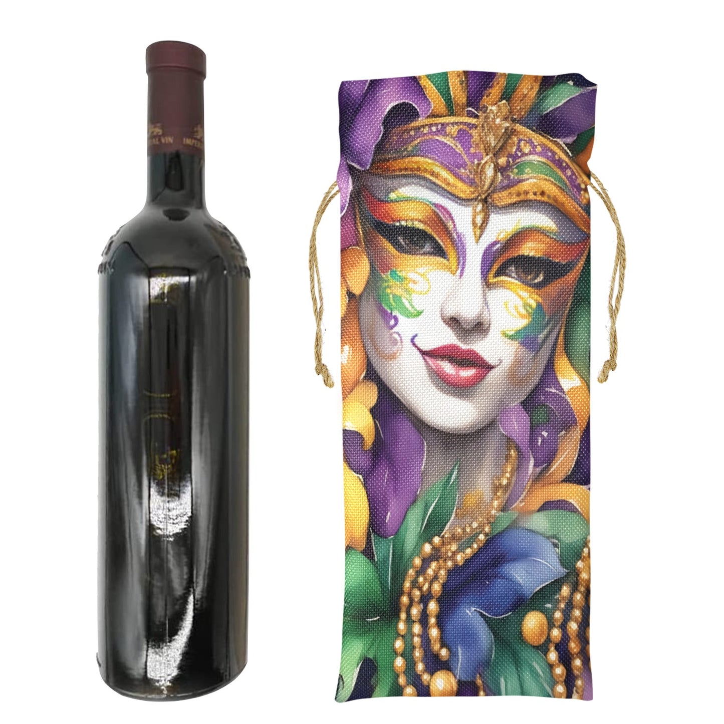 Mardi Gras awd442 Linen Wine Bottle Bag