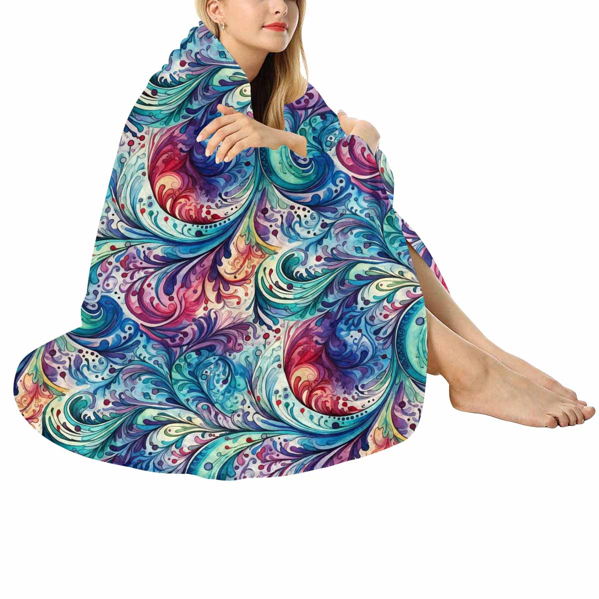 Rainbow Paisley  Circular Micro Fleece Blanket 47"