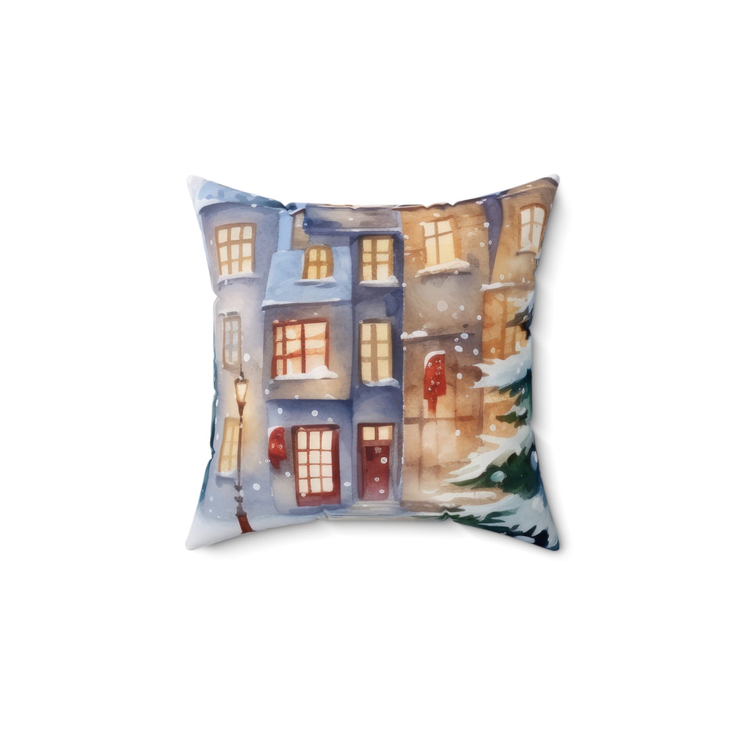 Spun Polyester Square Pillow, Winter Scene Cushion