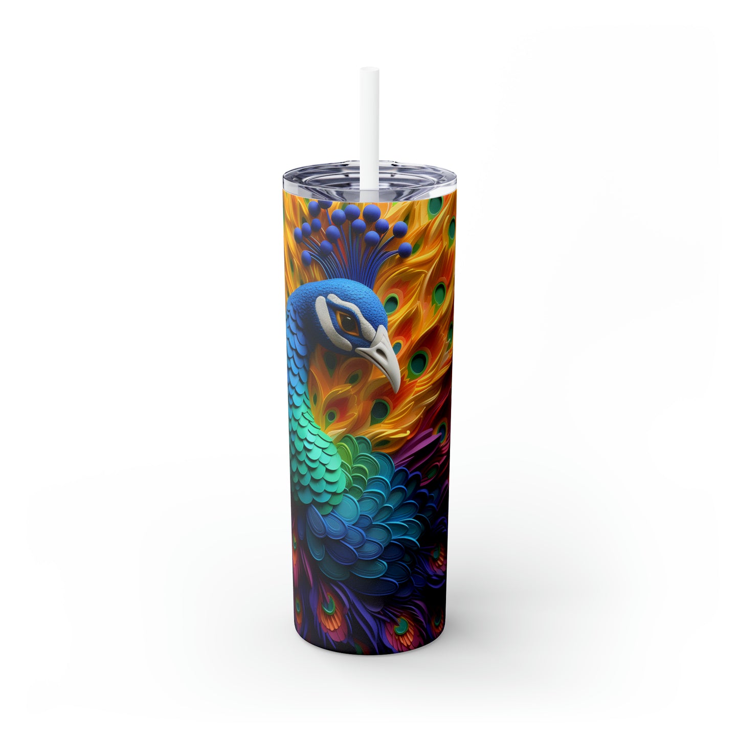 Skinny Tumbler with Straw, 20oz, Peacock