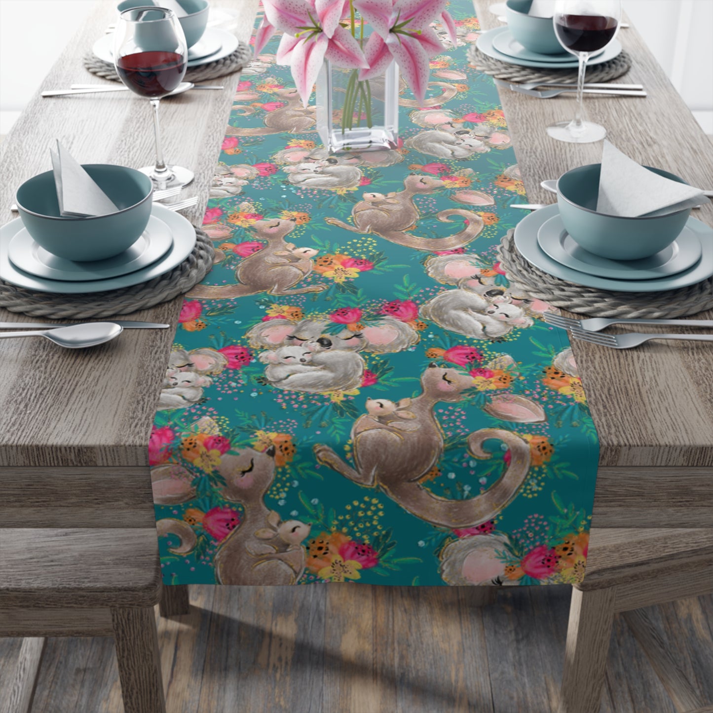 Australian Animals Table Runner, Cotton Twill and Poly Available