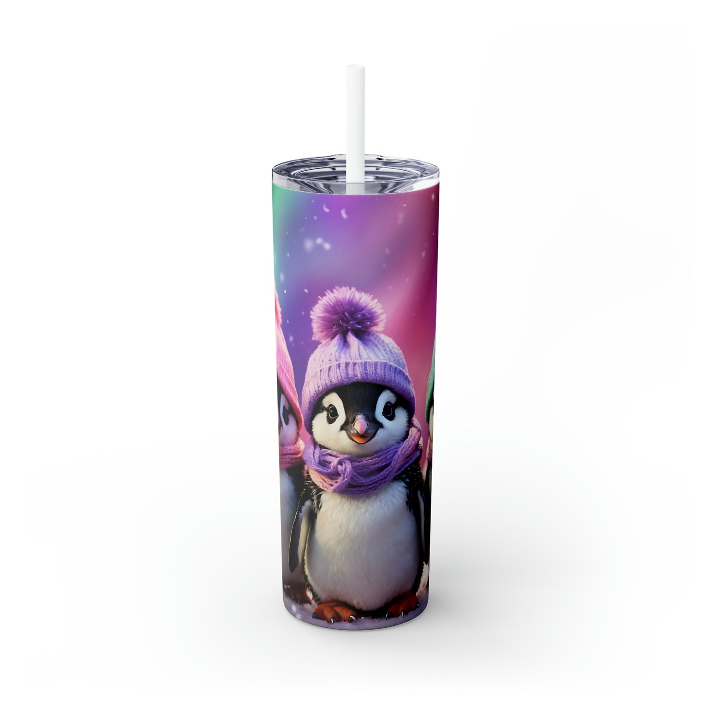 Skinny Tumbler with Straw, 20oz, Penguins