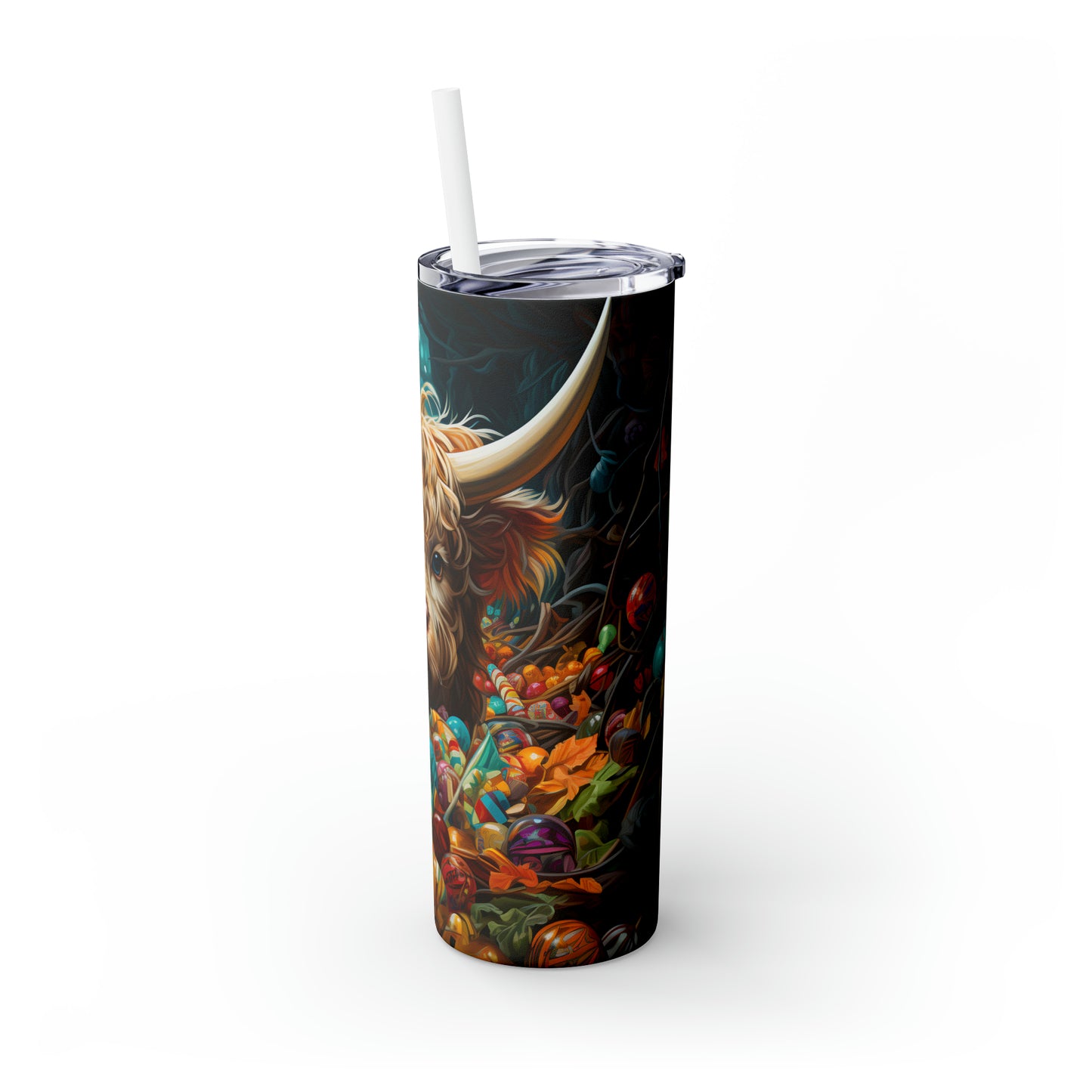 Skinny Tumbler with Straw, 20oz Highlander Cow