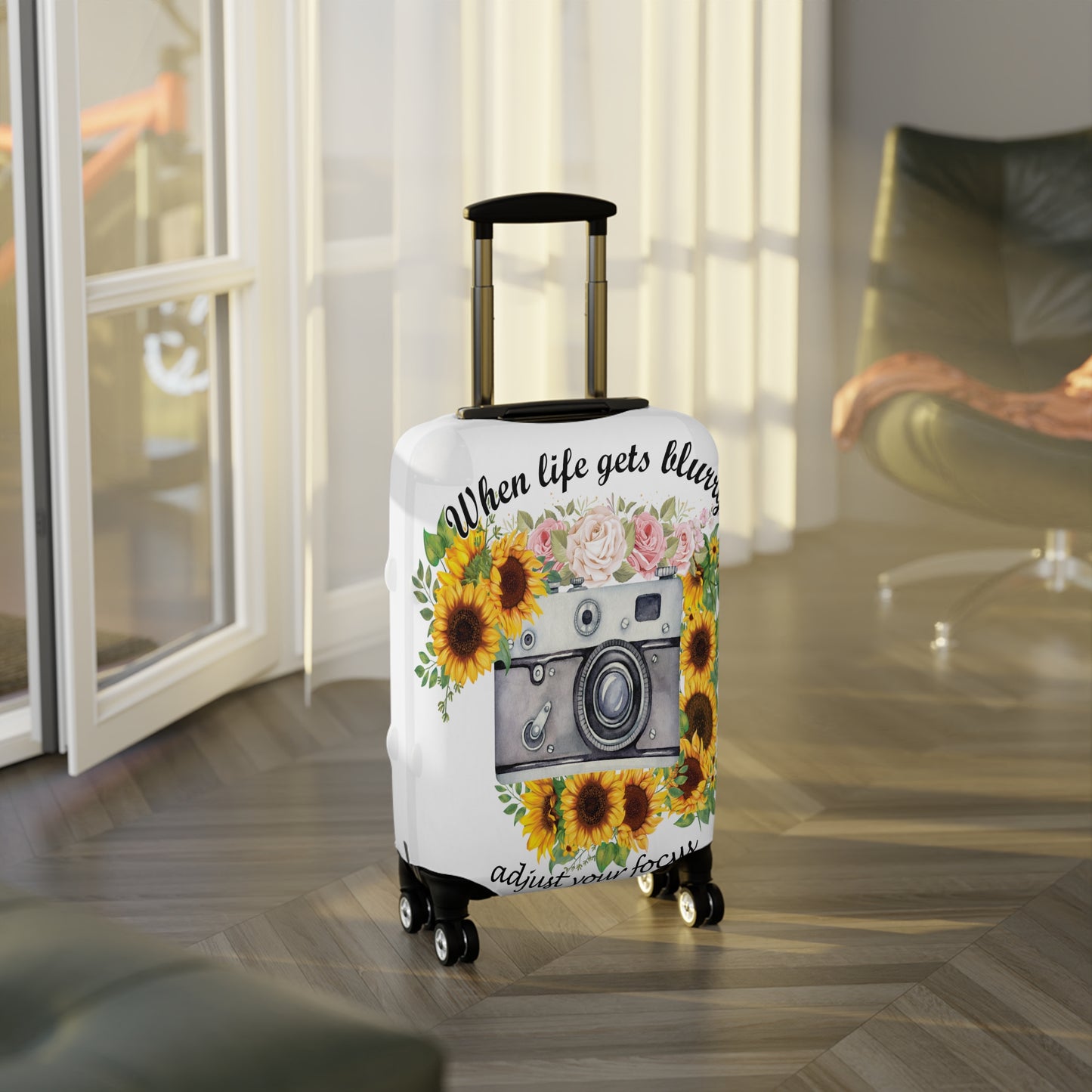 Luggage Cover, Camera, Sunflowers, When life gets Blurry adjust your Focus, awd-1372