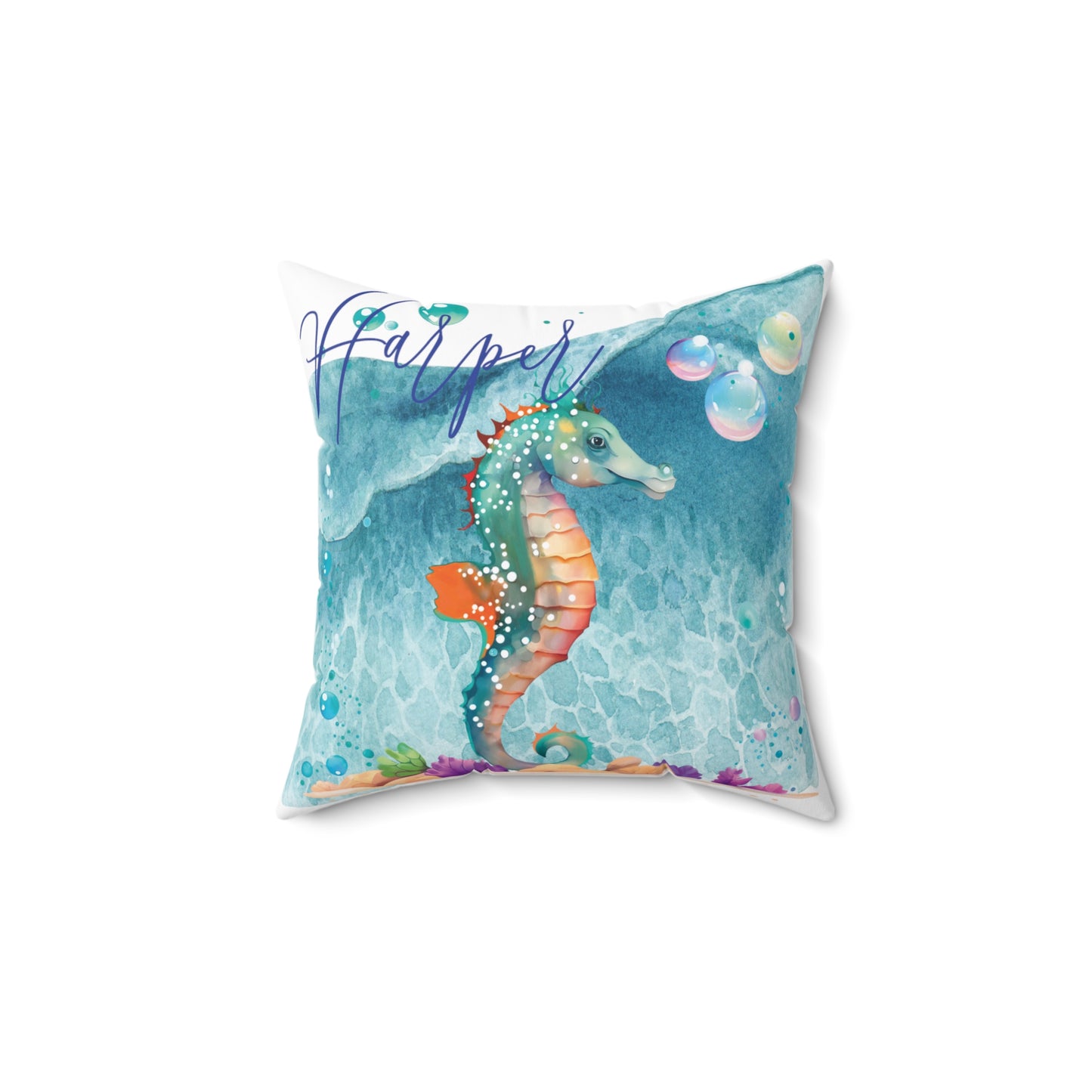 Personalised Polyester Square Cushion, Seahorse cushion