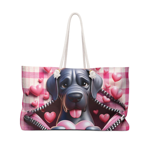 Personalised/Non-Personalised Weekender Bag, Cute Dog, Zipper, Valentines Day, Large Weekender Bag, Beach Bag, Book Bag