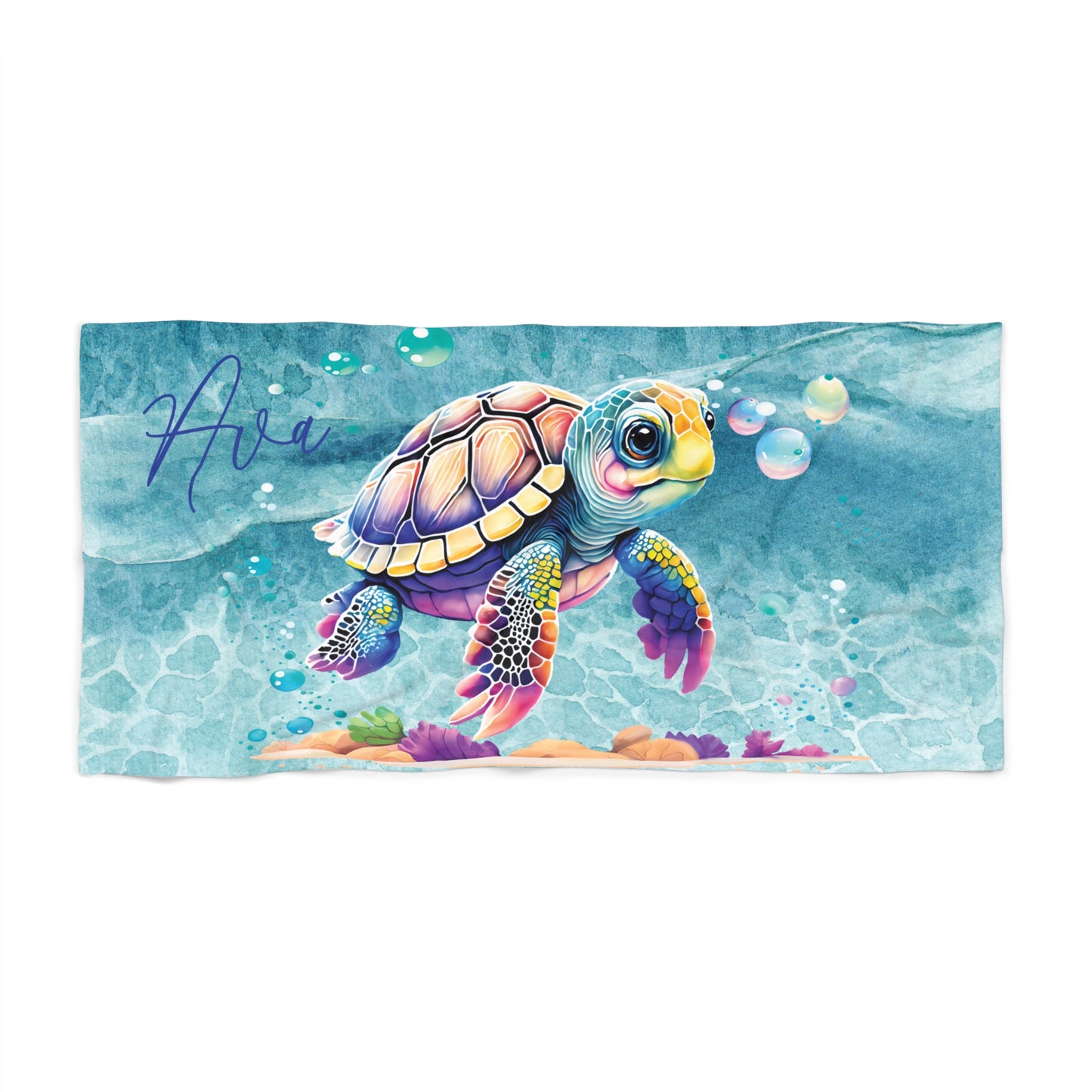 Personalised Beach Towel, Turtle, Polycotton Towel, 2 sizes Available