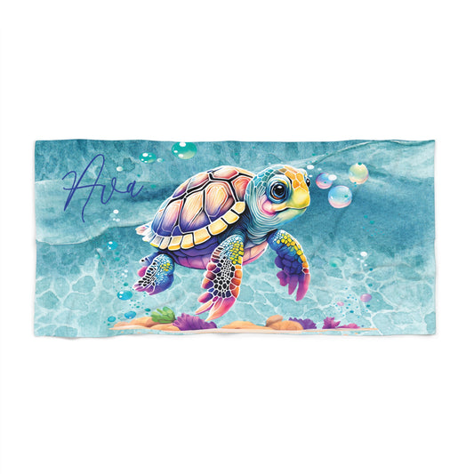 Personalised Beach Towel, Turtle, Polycotton Towel, 2 sizes Available