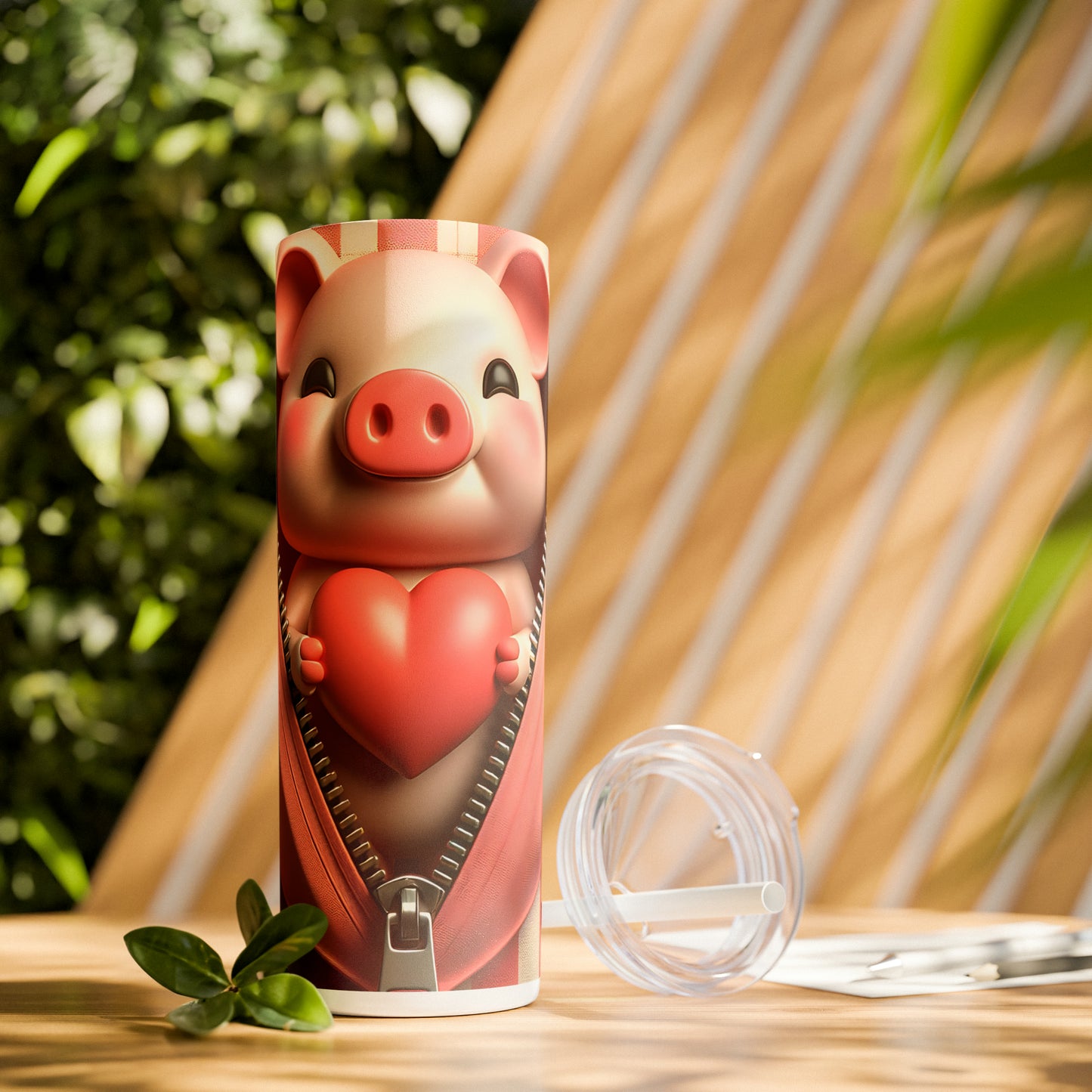 Skinny Tumbler with Straw, 20oz, Pig, Valentines Day