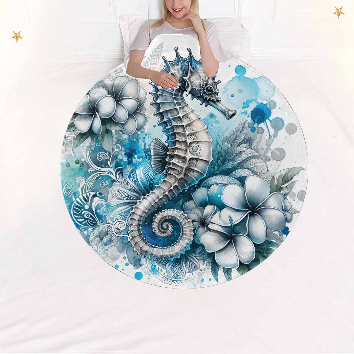 Sea_Animals_Seahorse_Awd351103  Circular Micro Fleece Blanket 60"