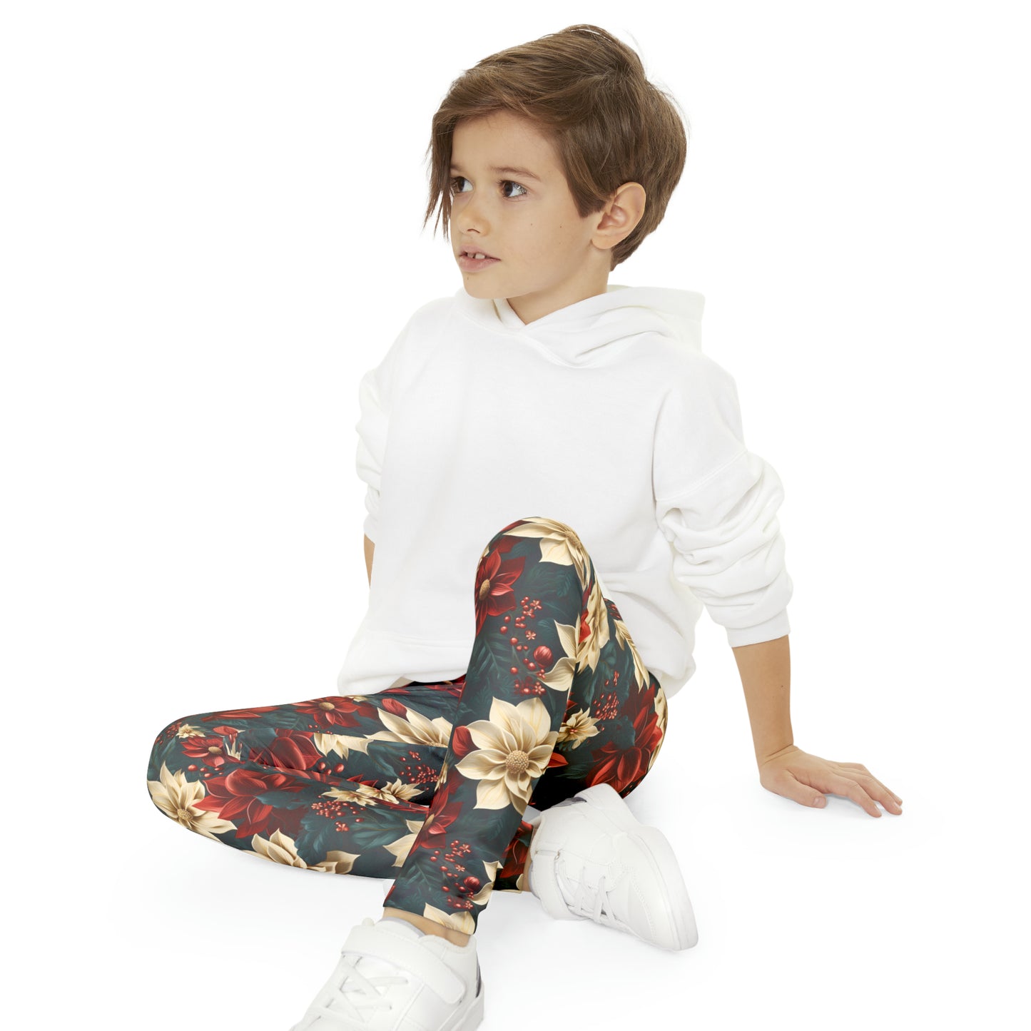 Youth Full-Length Leggings (AOP) Poinsettia