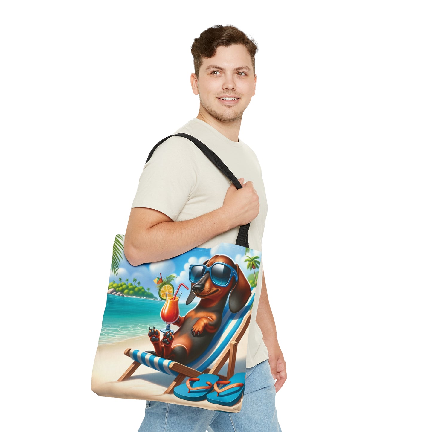 Tote Bag, Dog on Beach, Dachshund, Tote bag, awd-1208