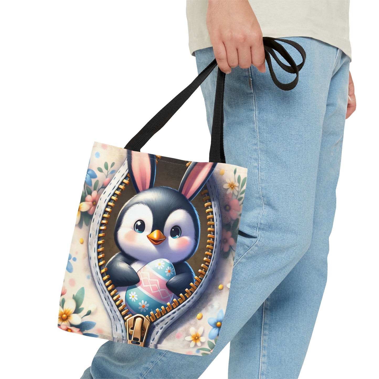 Tote Bag, Easter, Cute Penguin with Bunny Ears, Personalised/Non-Personalised Tote bag