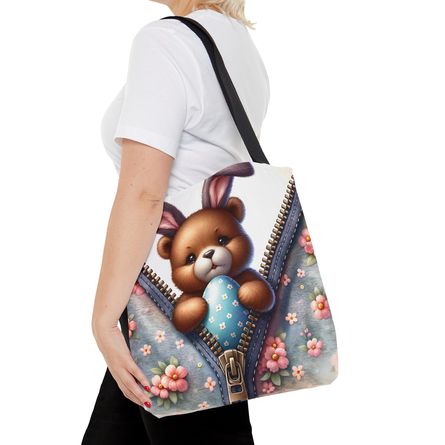 Tote Bag, Easter, Cute Bear with Bunny Ears, Personalised/Non-Personalised Tote bag