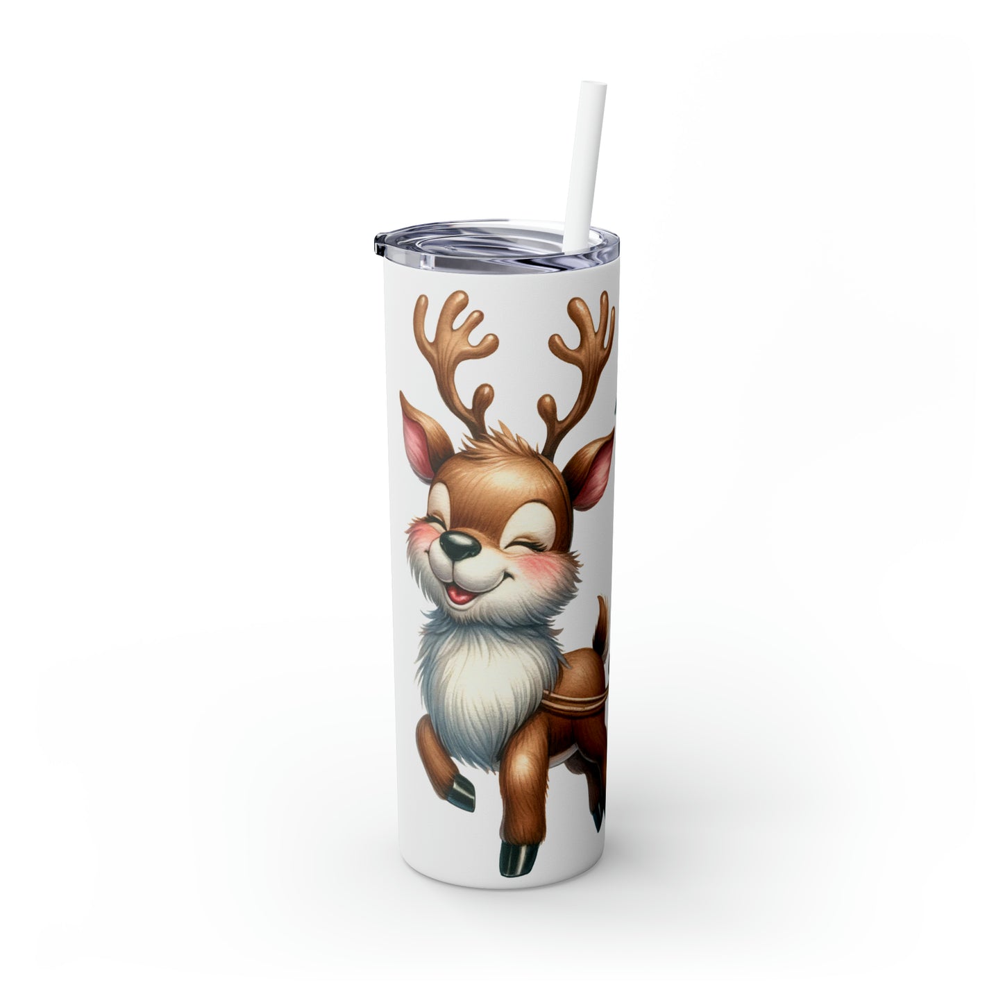 Skinny Tumbler with Straw, 20oz, Reindeer Sleigh