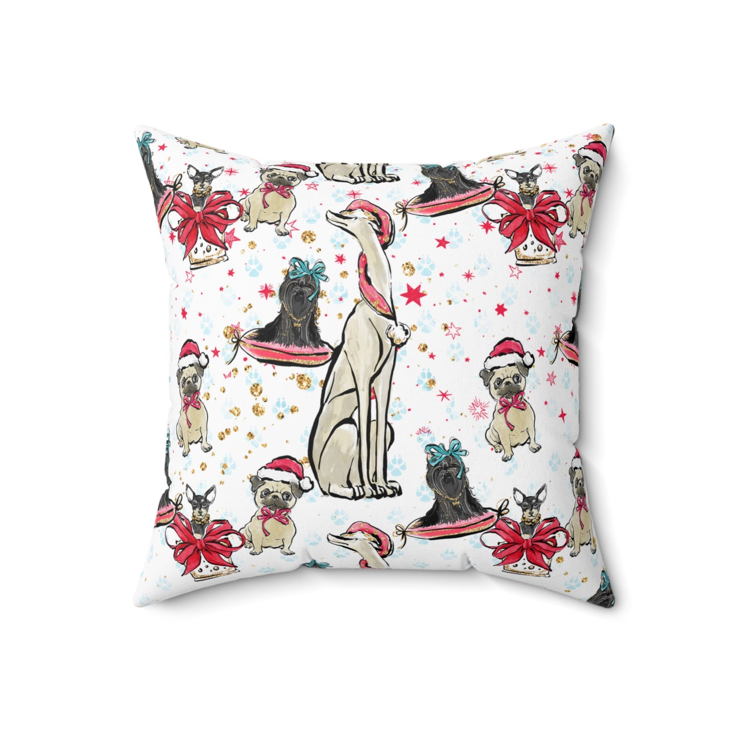 Spun Polyester Square Pillow, Doggie Christmas Cushion