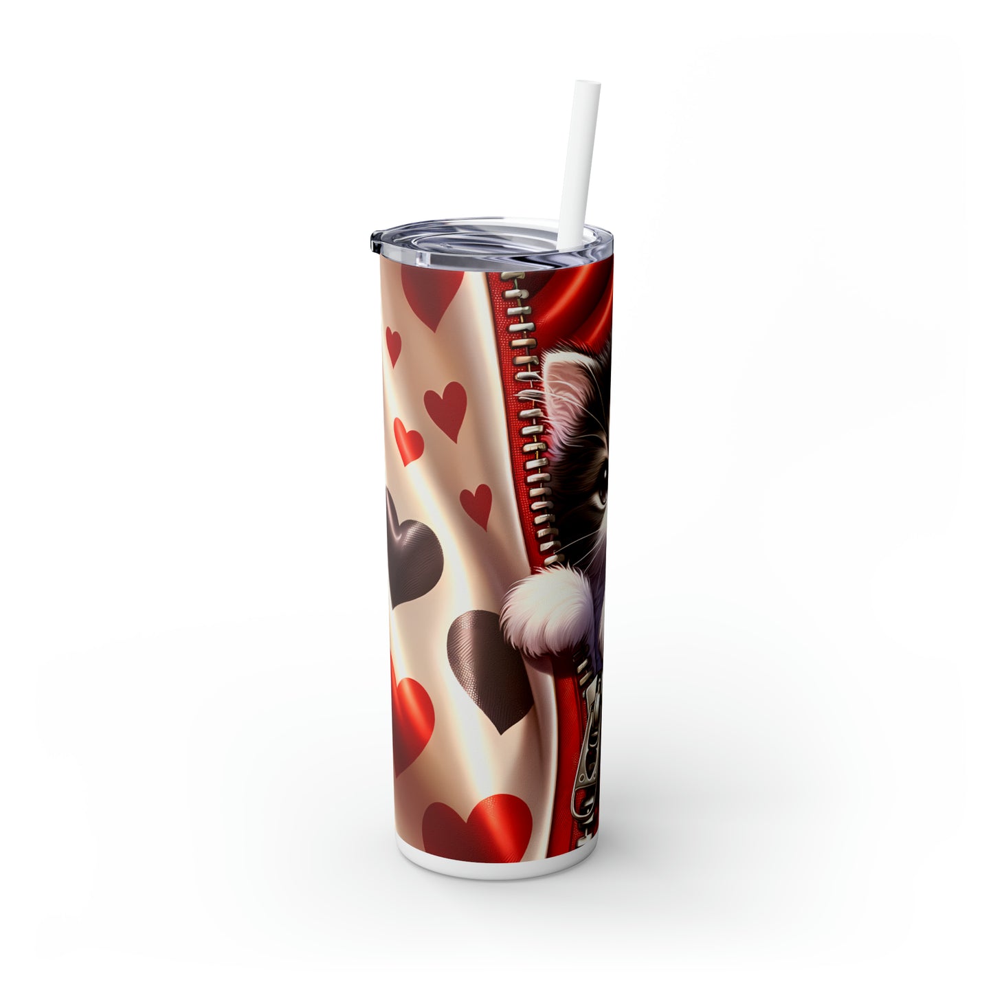 Skinny Tumbler with Straw, 20oz, Cat, Valentines Day, awd-903