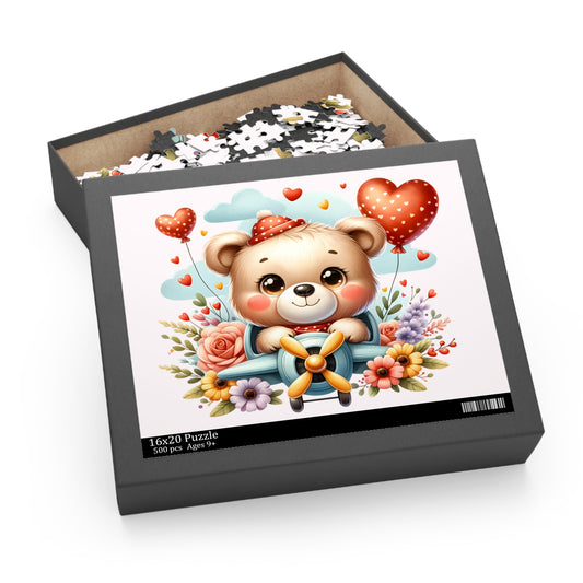 Personalised/Non-Personalised Puzzle, Bear in Plane (120, 252, 500-Piece)