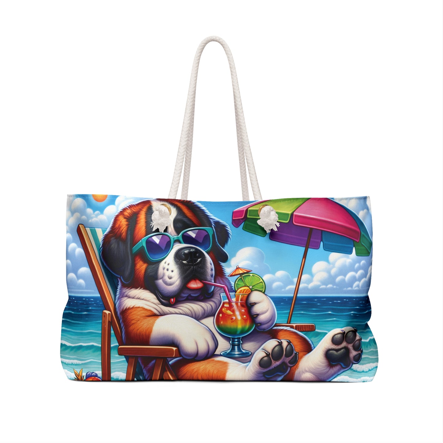 Personalised/Non-Personalised Weekender Bag, Summer Beach Dog, St Bernard, Large Weekender Bag, Beach Bag, Book Bag