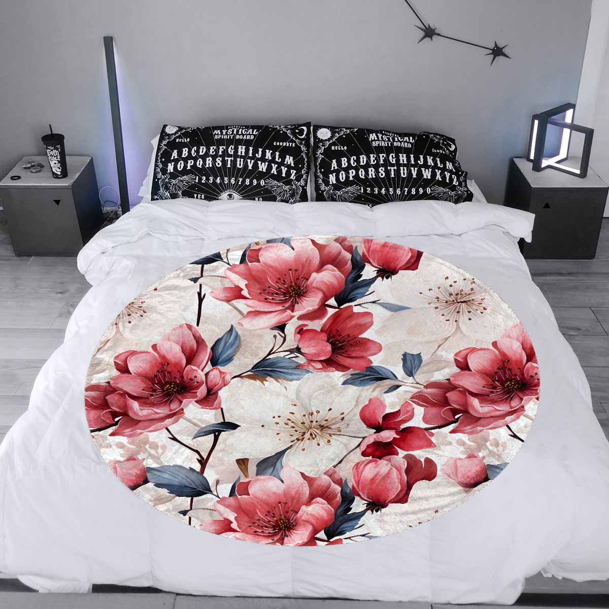 Pink Floral  Circular Micro Fleece Blanket 47"