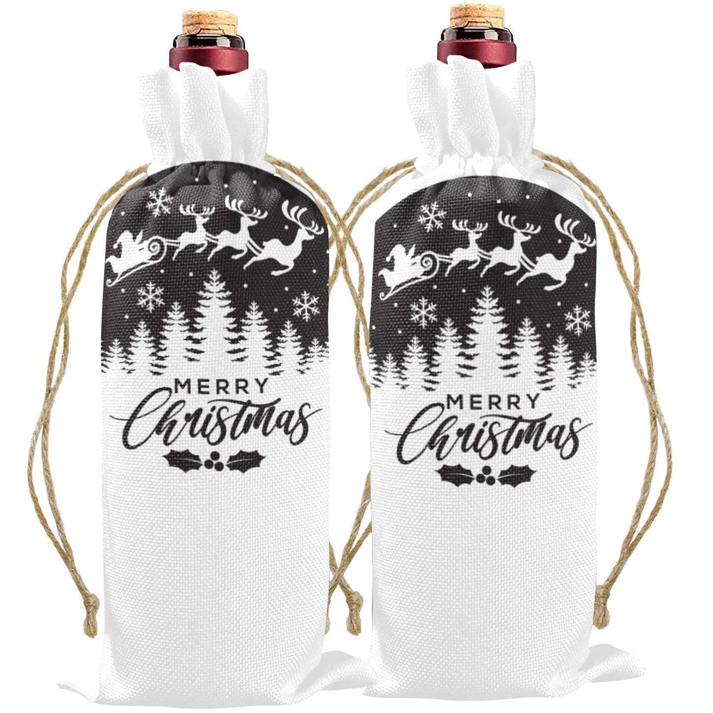 Merry Christmas Santa Linen Wine Bottle Bag