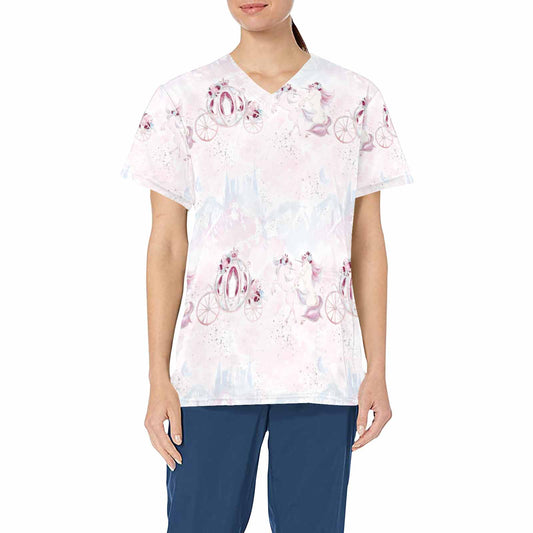 Unicorn Carriage  Women's V Neck Scrub Top Nurse Uniform with Deep Front Pockets