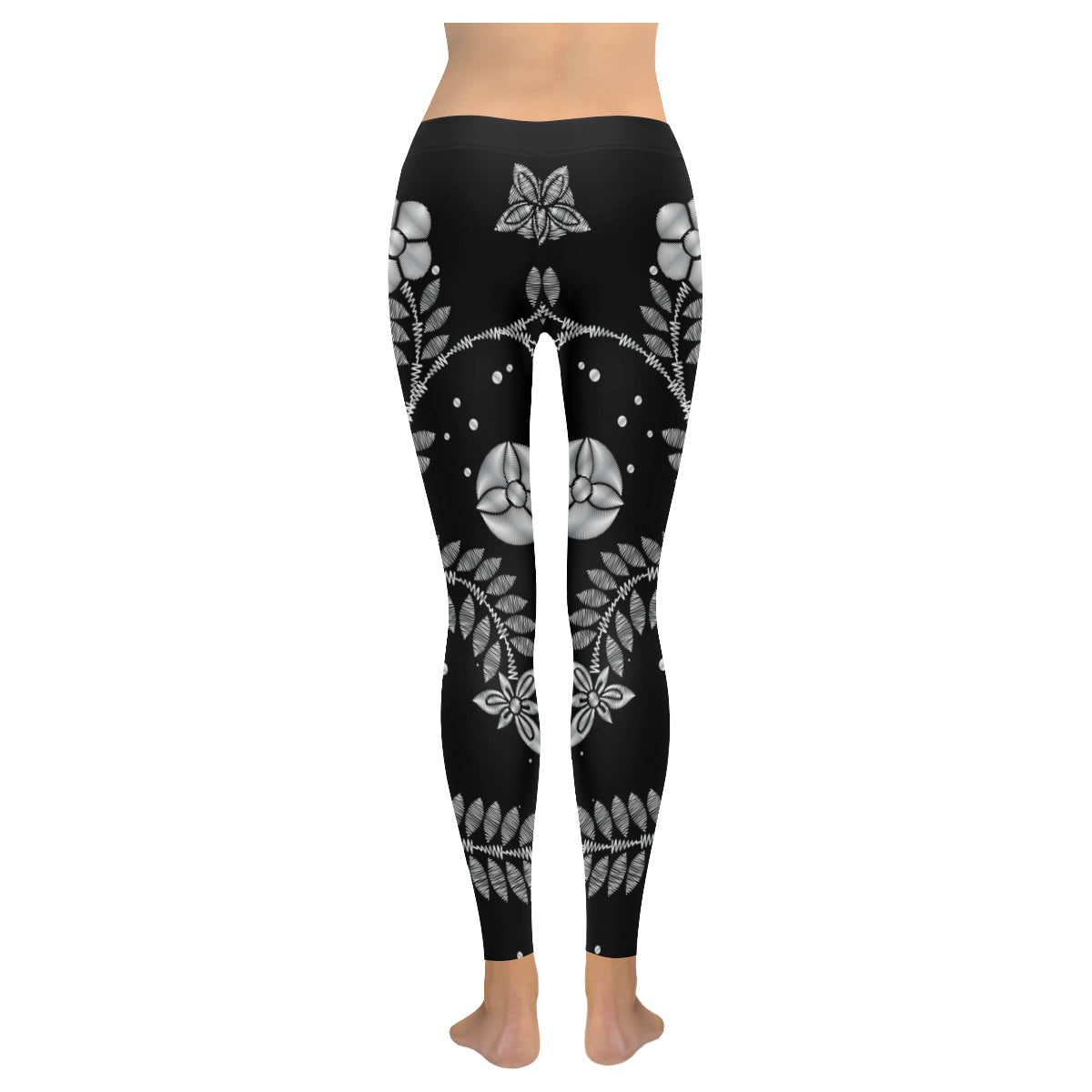 Black and white flower Women's Low Rise Leggings (Invisible Stitch)