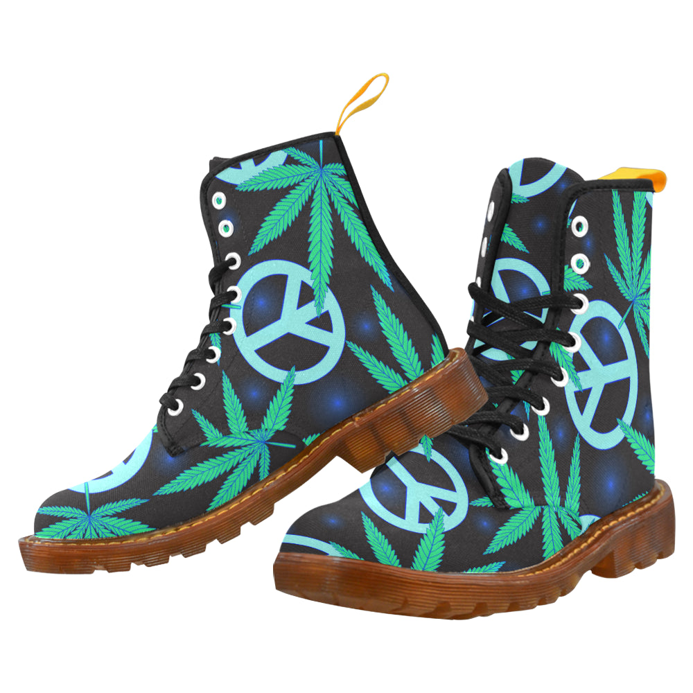 Martin Boots For Men Cannabis leaves and peace symbol honey