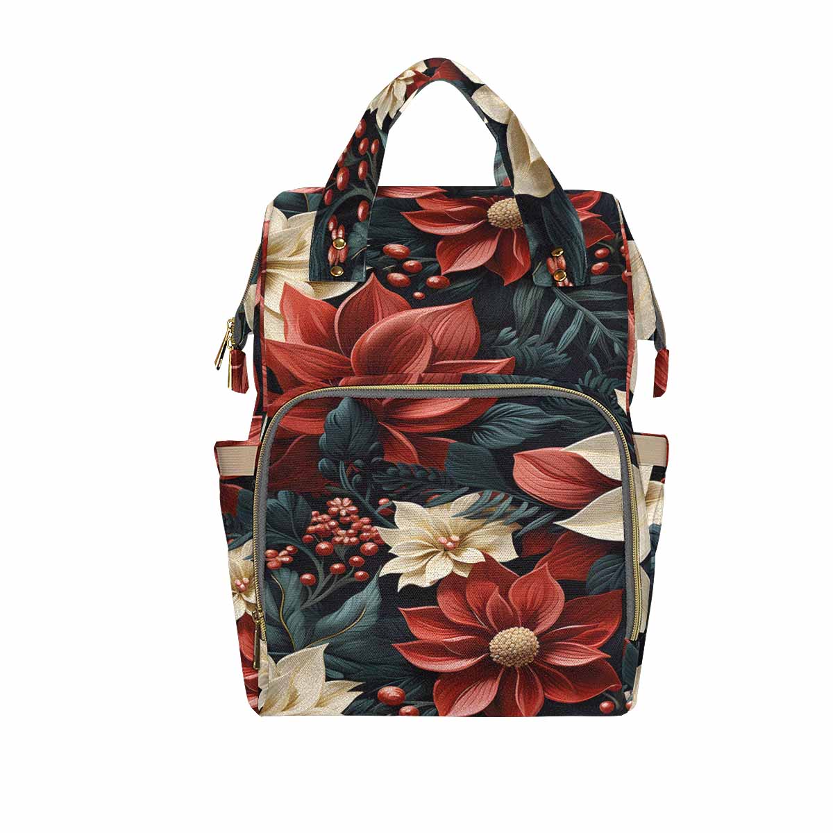 Red Poinsettia Diaper Bag Backpack