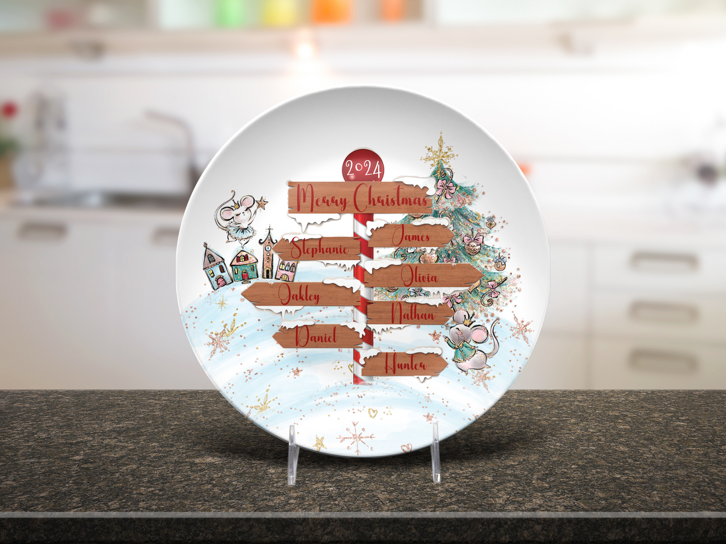 Personalised North Pole Christmas Plate, Family Christmas Plate