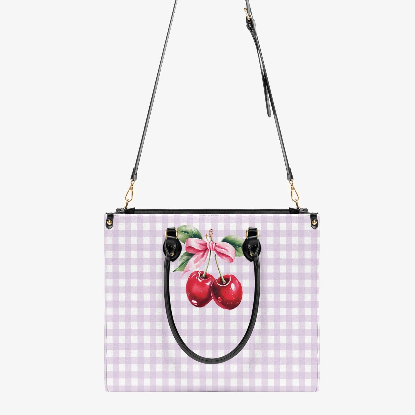 Women's Tote Bag - Rockabilly - Cherries Lilac Plaid