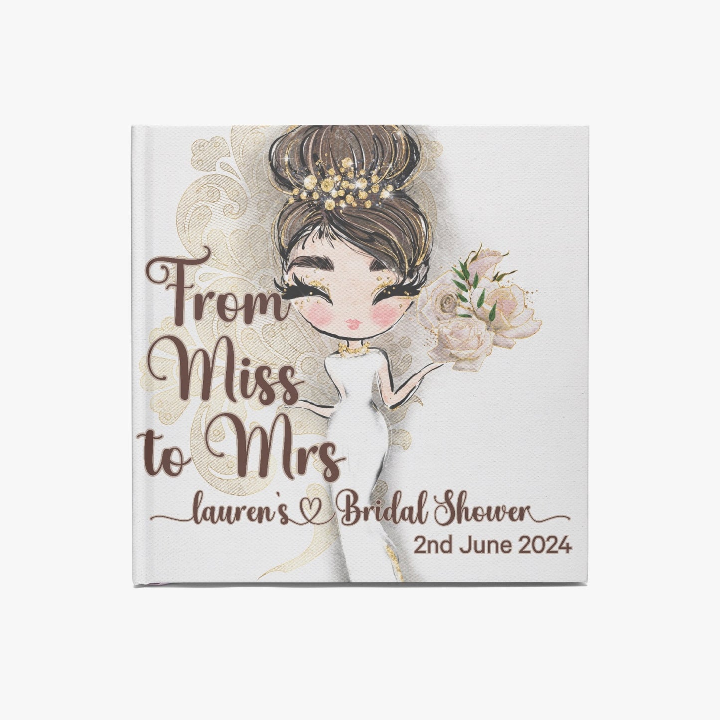 Square Bridal Shower Guest Book, Whimsical Bride, From Miss to Mrs, Personalised