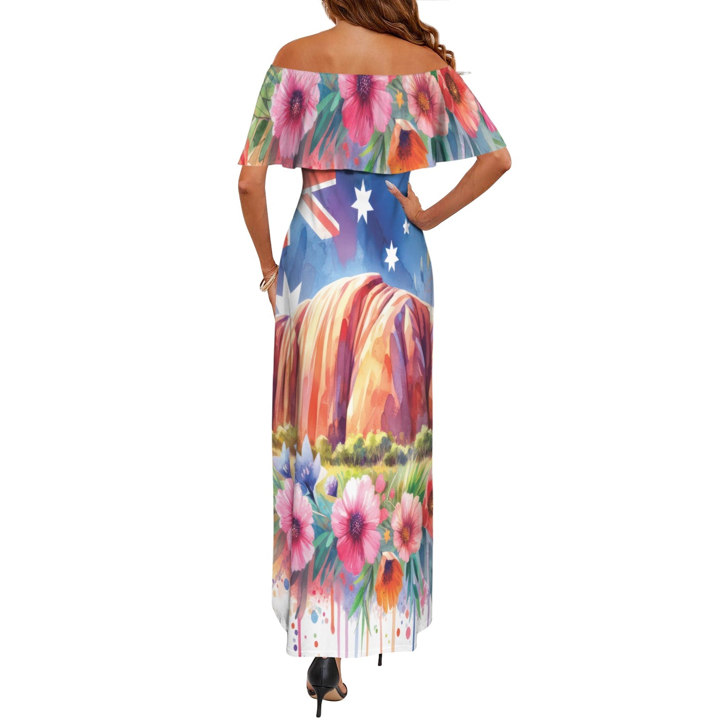 Uluru Ayers Rock Australia awd1314 Women's Off Shoulder Ruffle Boat Neck Dress (Model D71)