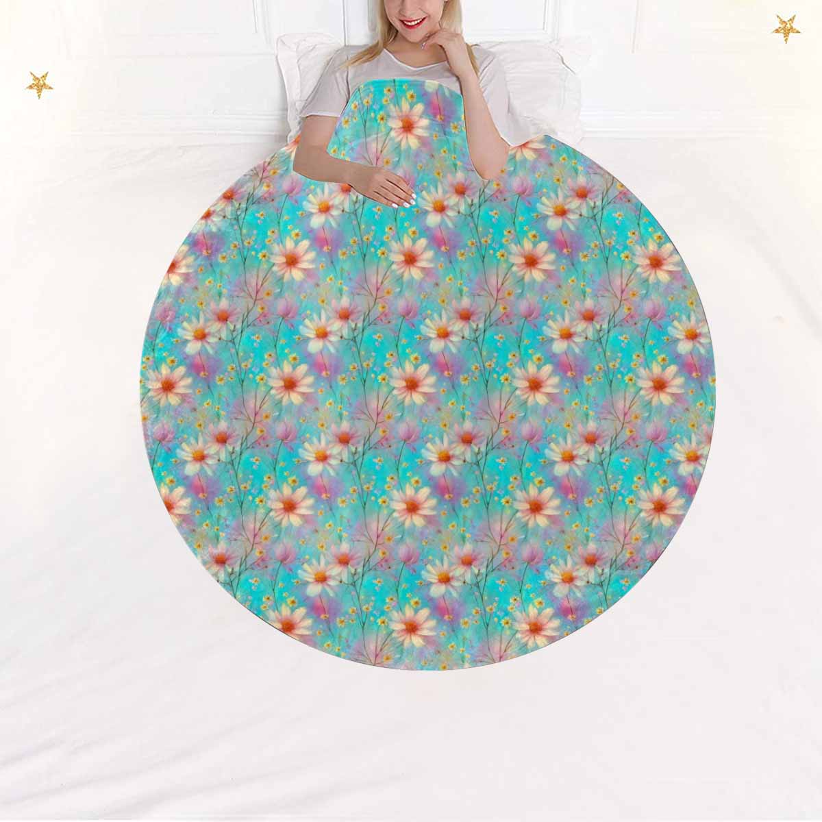 Green Floral  Circular Micro Fleece Blanket 47"