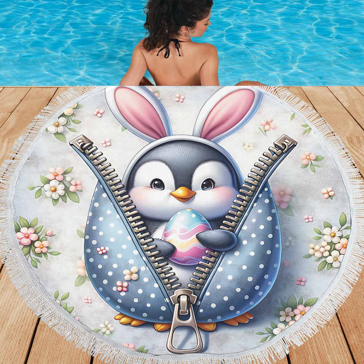 Easter Penguin Awd1306  Circular Beach Shawl 59"