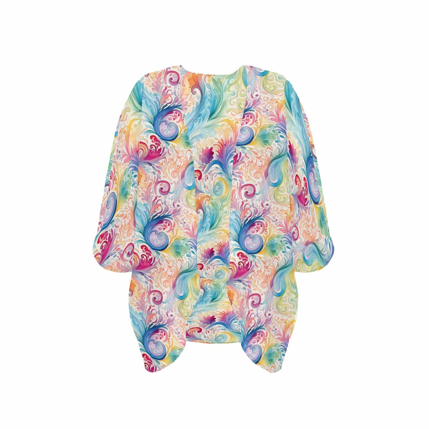 Pastel Rainbow Paisley  Women's Kimono Chiffon Cover Up