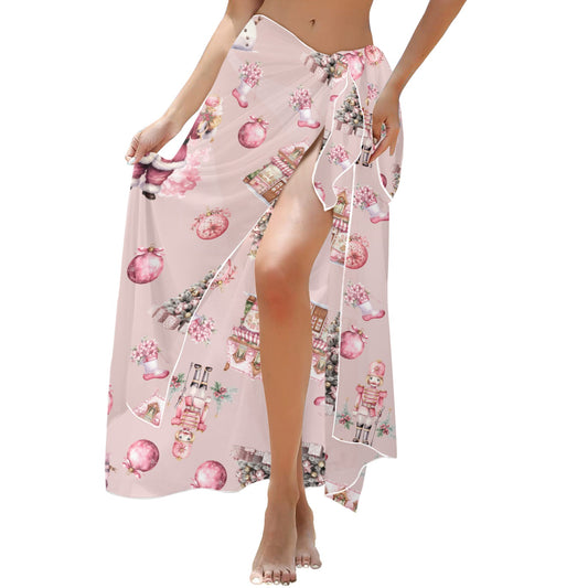 Pink Chirstmas Santa Long Beach Sarong Wrap