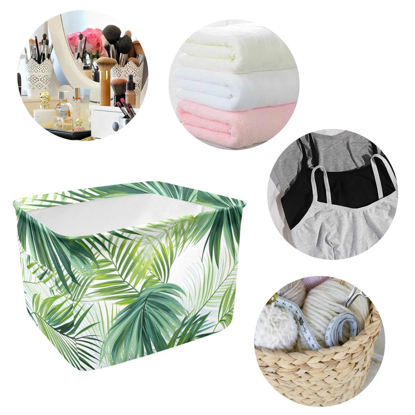 Green Palm Leaves Fabric Storage Basket