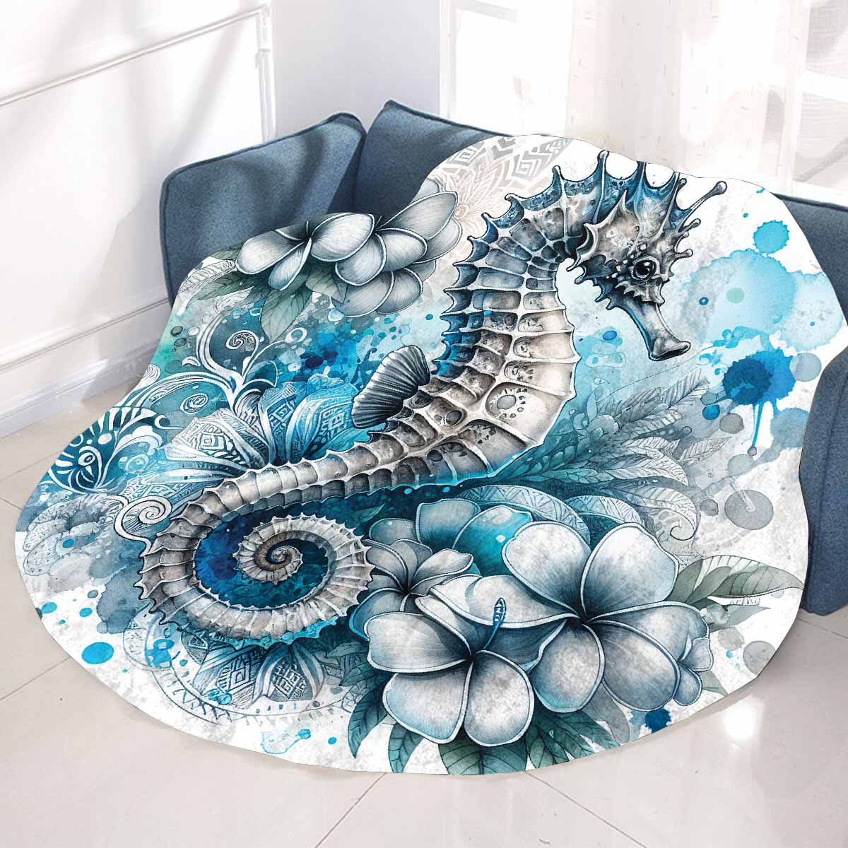 Sea_Animals_Seahorse_Awd351103  Circular Micro Fleece Blanket 60"