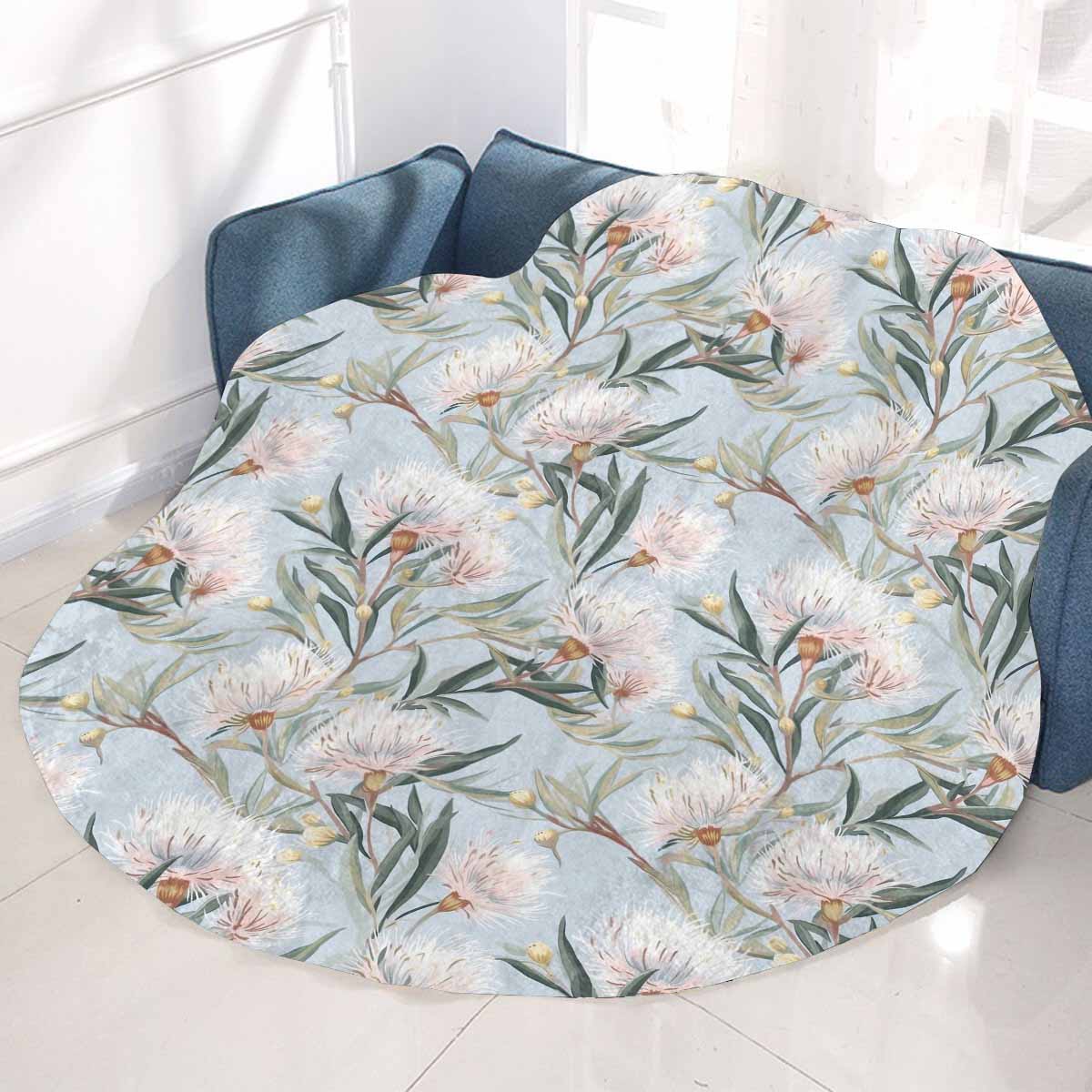 Australian Floral Blue  Circular Micro Fleece Blanket 47"