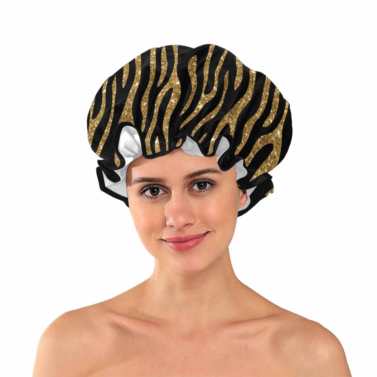 Black and Gold Glitter Leopard Print  Shower Cap