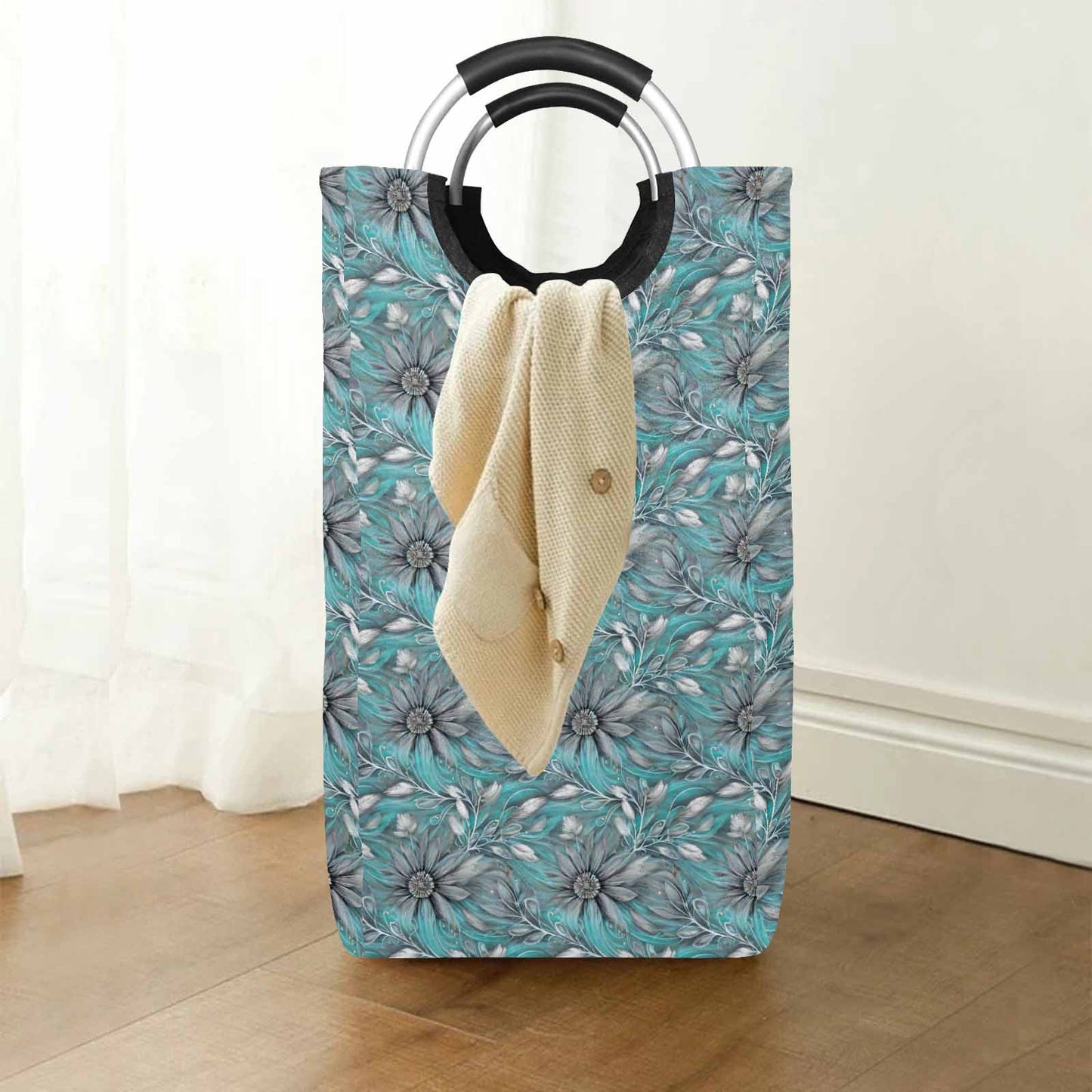 Green Elegant Floral 25  Square Laundry Basket