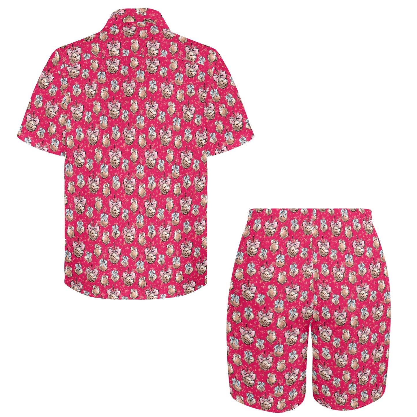 Men's Shirt & Shorts Set Red Xmas Baubles Men's Shirt and Shorts Outfit (Set26)