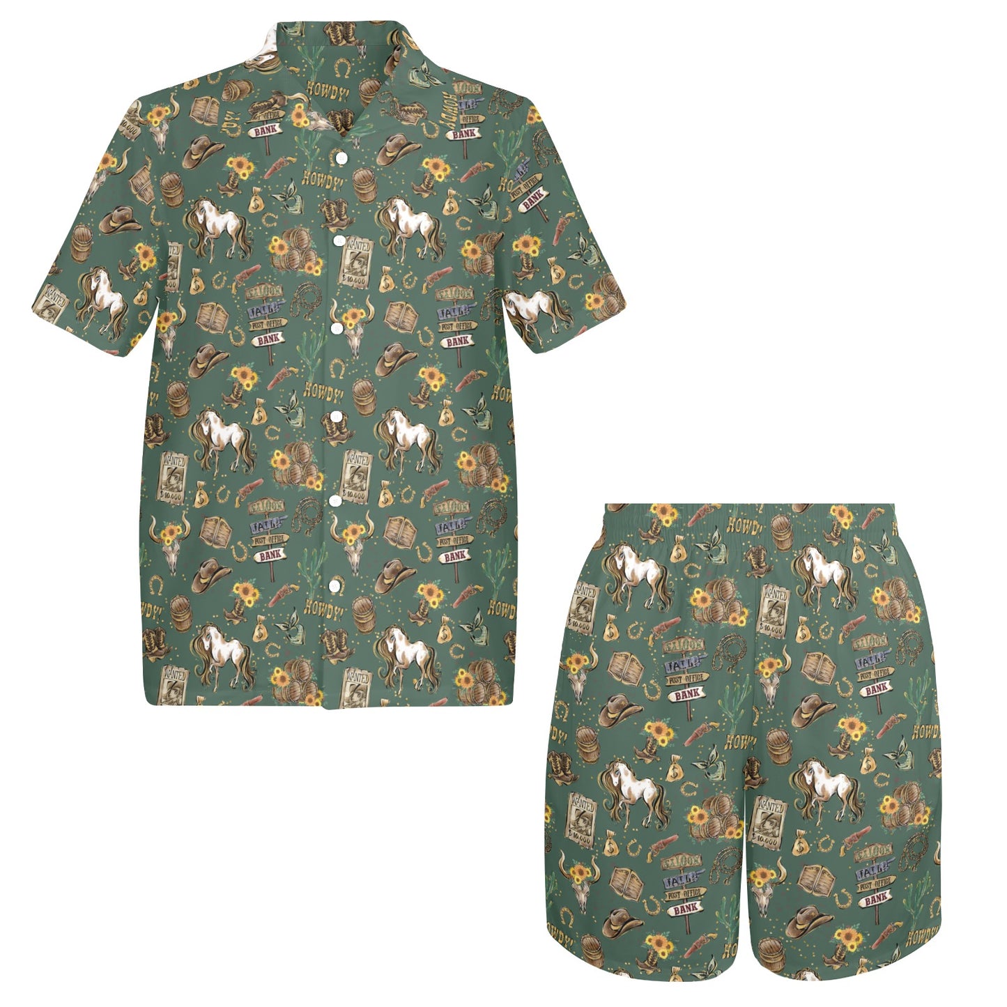 Men's Shirt & Shorts Set Howdy Green Men's Shirt and Shorts Outfit (Set26)